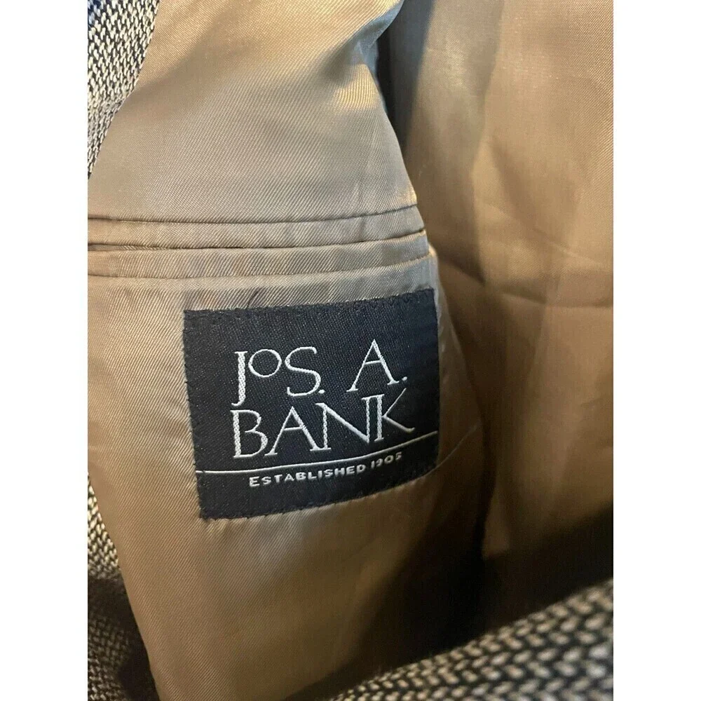 Jos. A. Bank Mens Silver Gray Blazer 42L Herringbone Single Breasted Long Sleeve